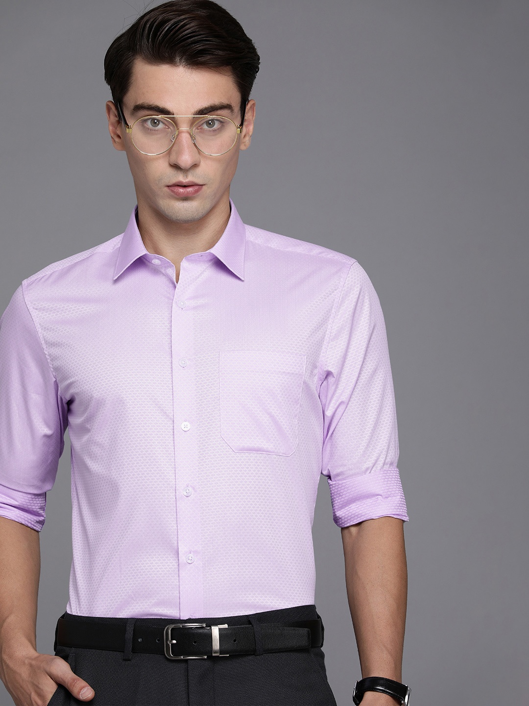 

Louis Philippe Men Purple Textured Slim Fit Pure Cotton Formal Shirt