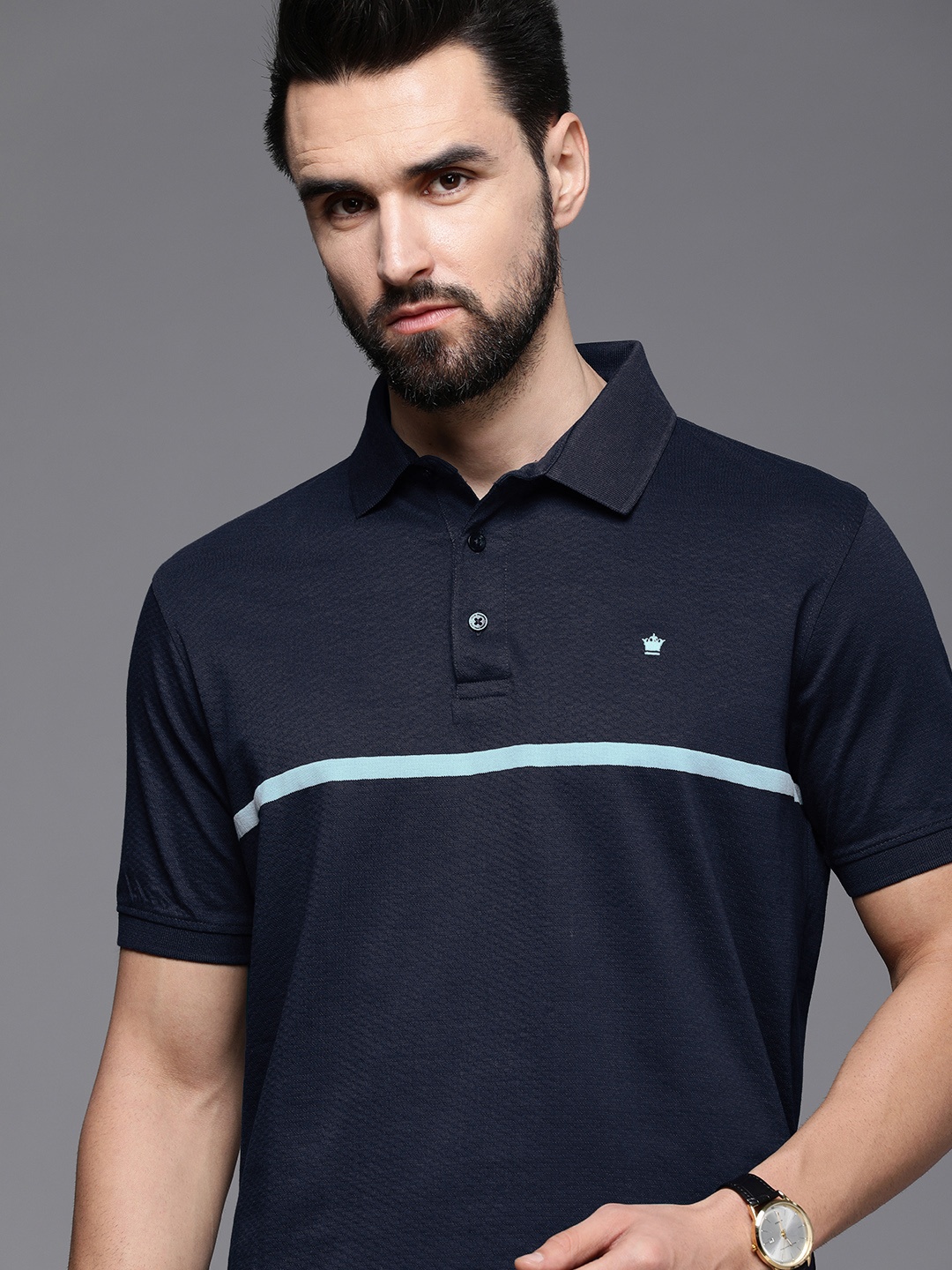 

Louis Philippe Men Blue Polo Collar Pure Cotton T-shirt