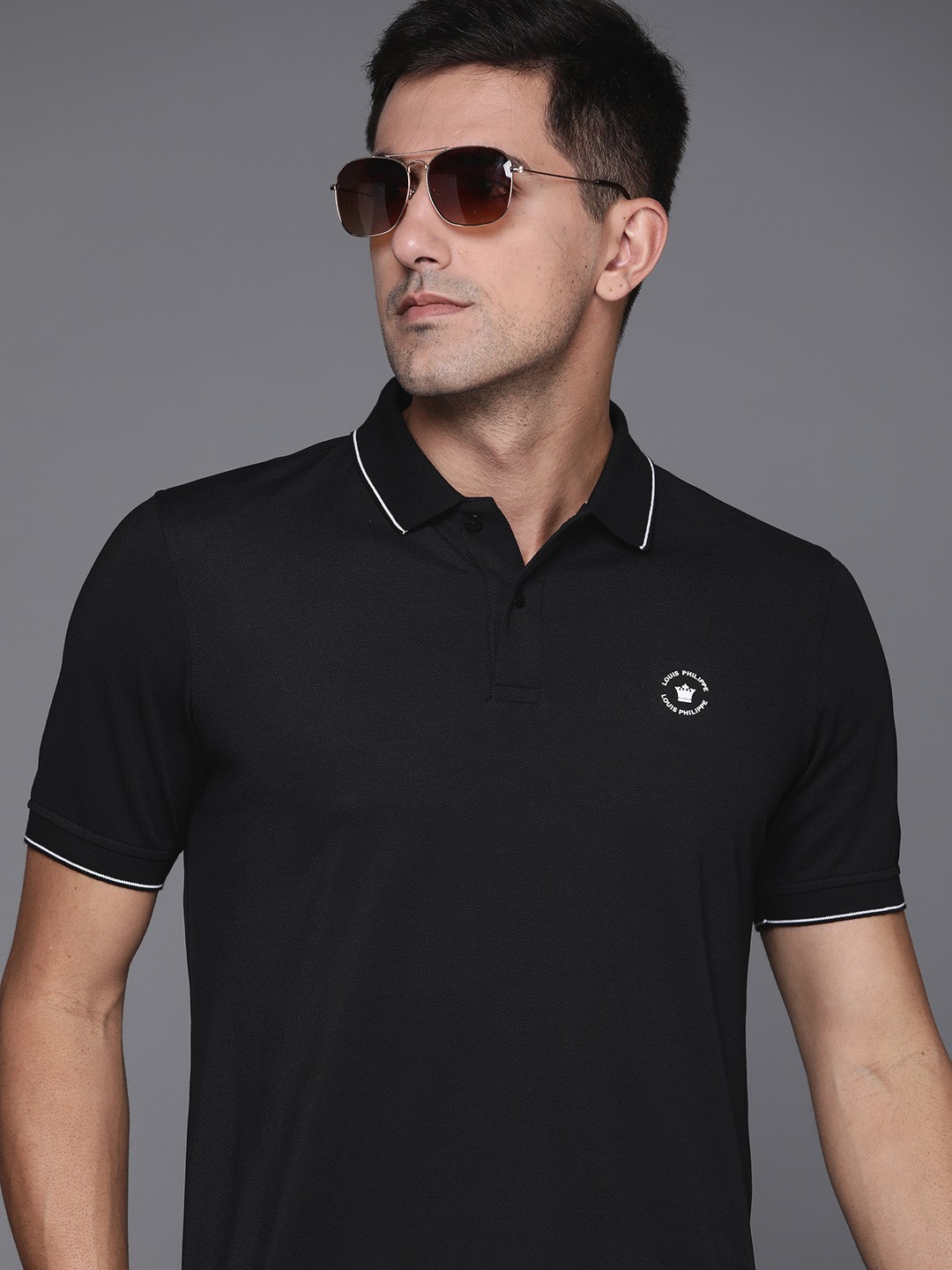 

Louis Philippe Men Black Polo Collar T-shirt