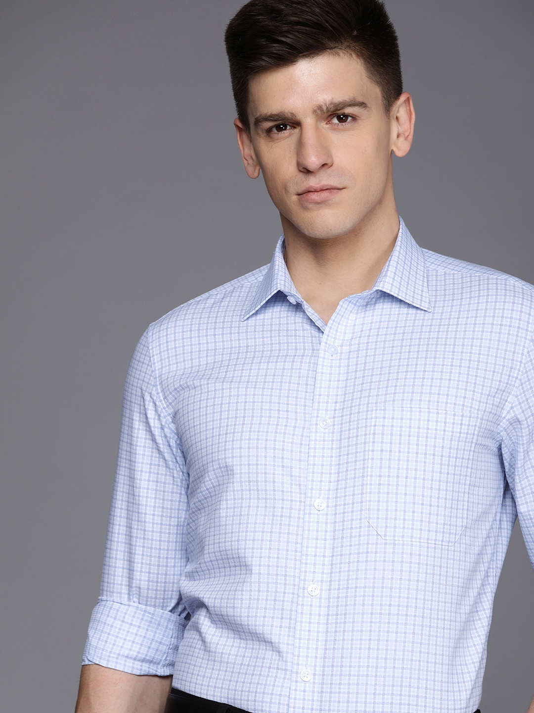 

Louis Philippe Men Blue Pure Cotton Textured Slim Fit Formal Shirt