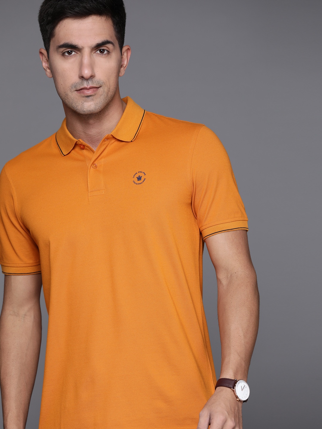 

Louis Philippe Men Mustard Yellow Polo Collar T-shirt