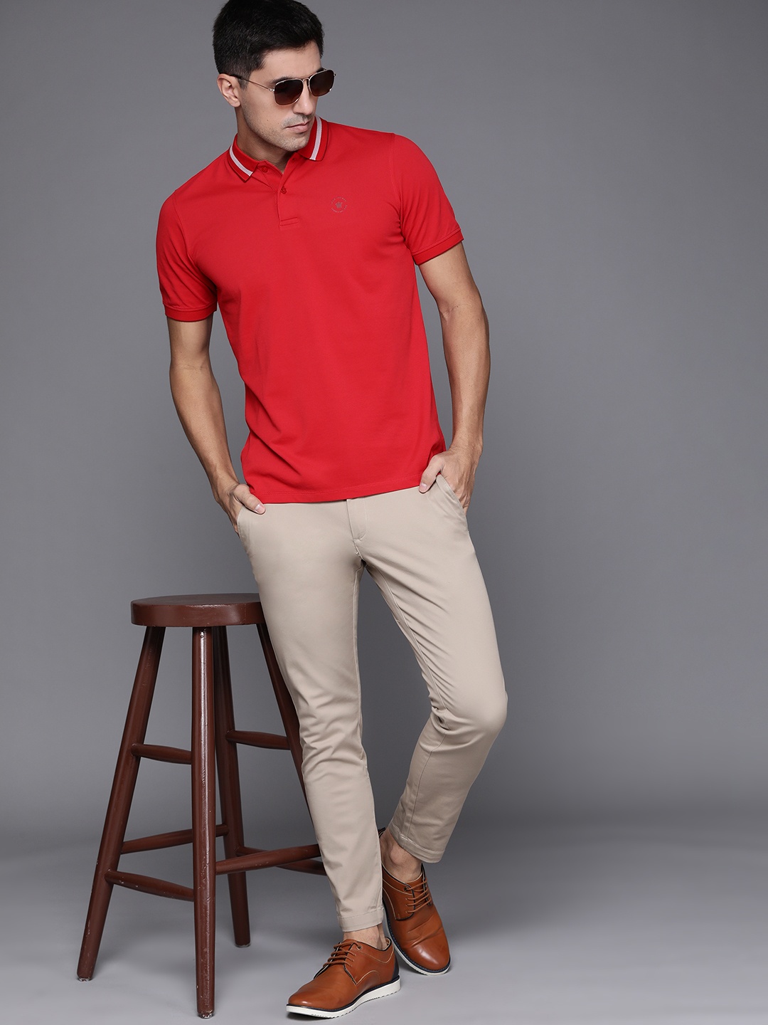 

Louis Philippe Men Red Polo Collar T-shirt
