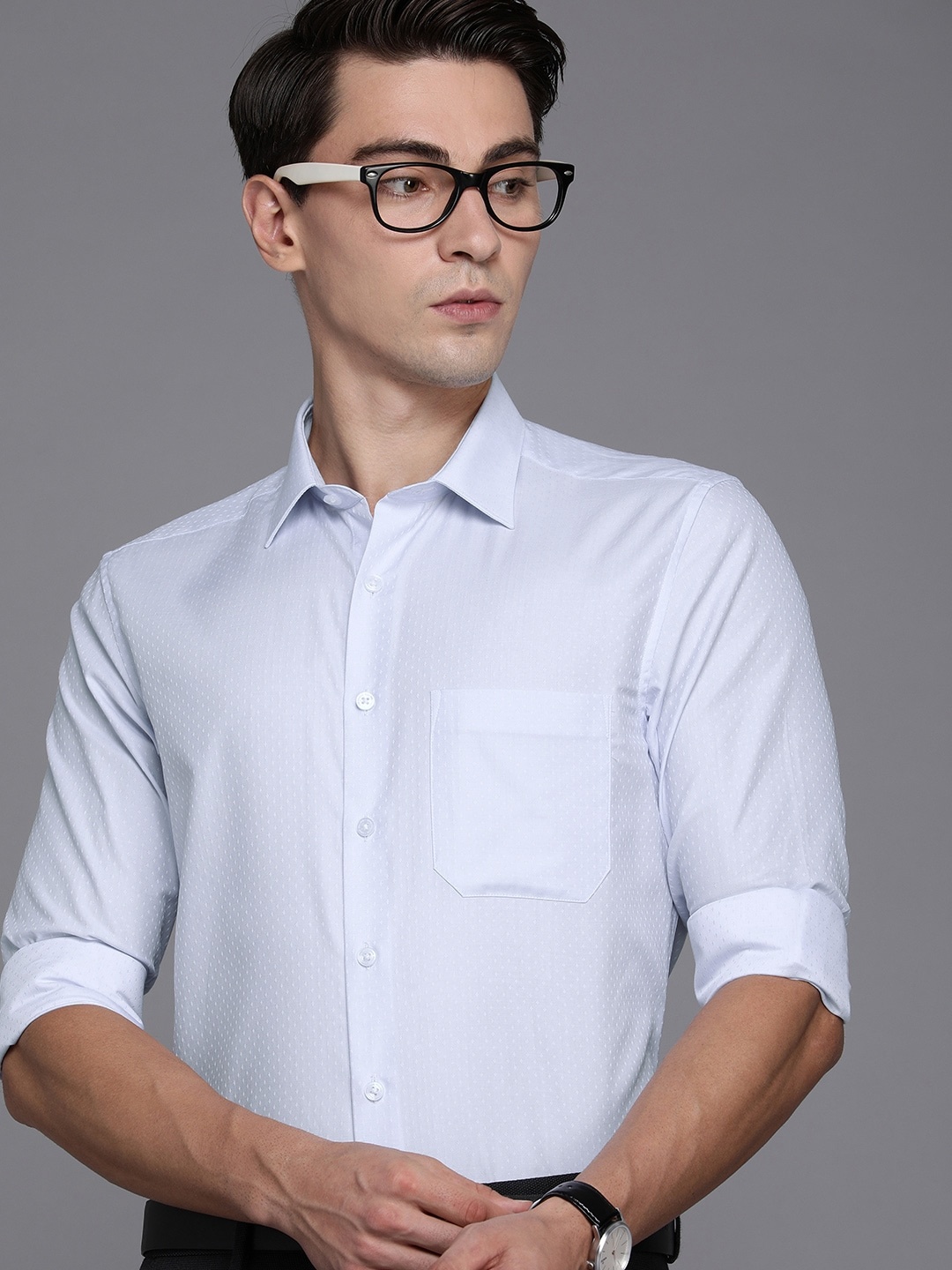 

Louis Philippe Men Blue & White Textured Slim Fit Formal Shirt
