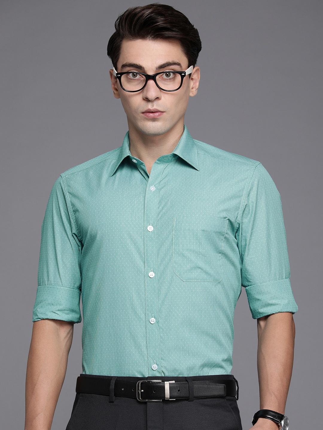 

Louis Philippe Men Blue Classic Fit Self Design Formal Shirt