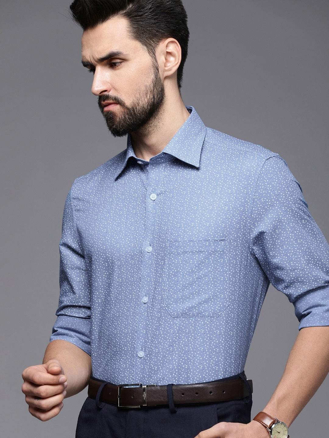 

Louis Philippe Men Blue Micro Ditsy Printed Classic Formal Shirt