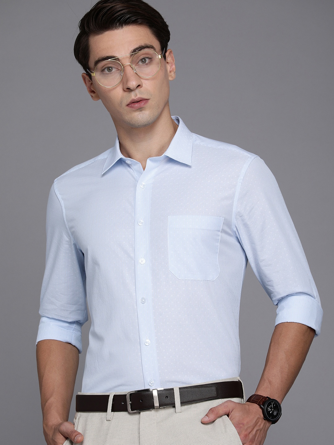 

Louis Philippe Men Blue And White Slim Fit Pinstriped Formal Shirt