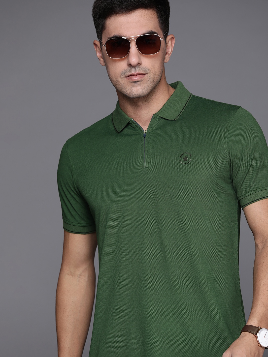 

Louis Philippe Men Green Polo Collar T-shirt