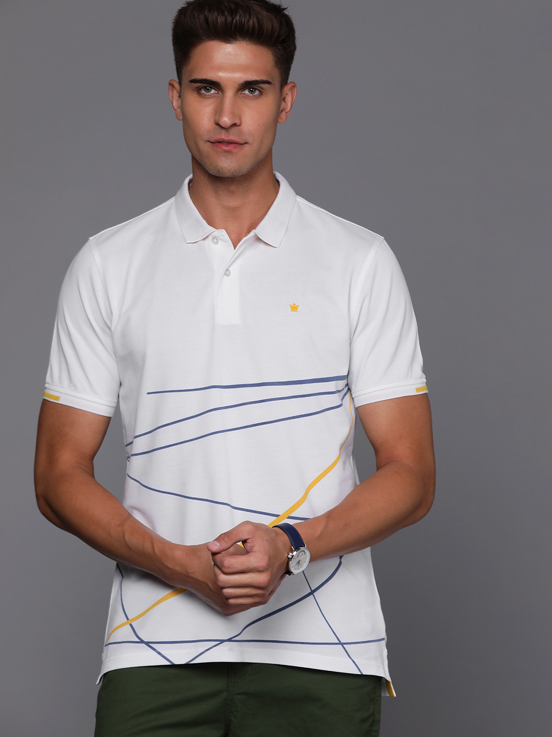 

Louis Philippe Men White Geometric Printed Polo Collar T-shirt