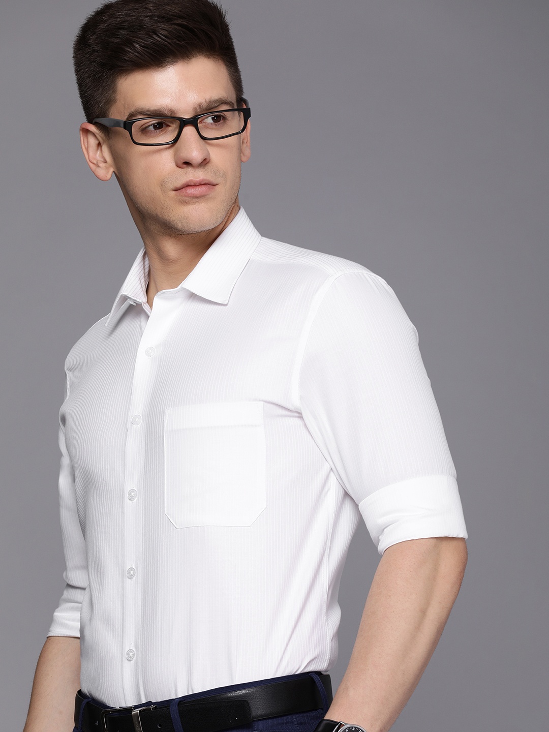 

Louis Philippe Men White Slim Fit Striped Formal Shirt
