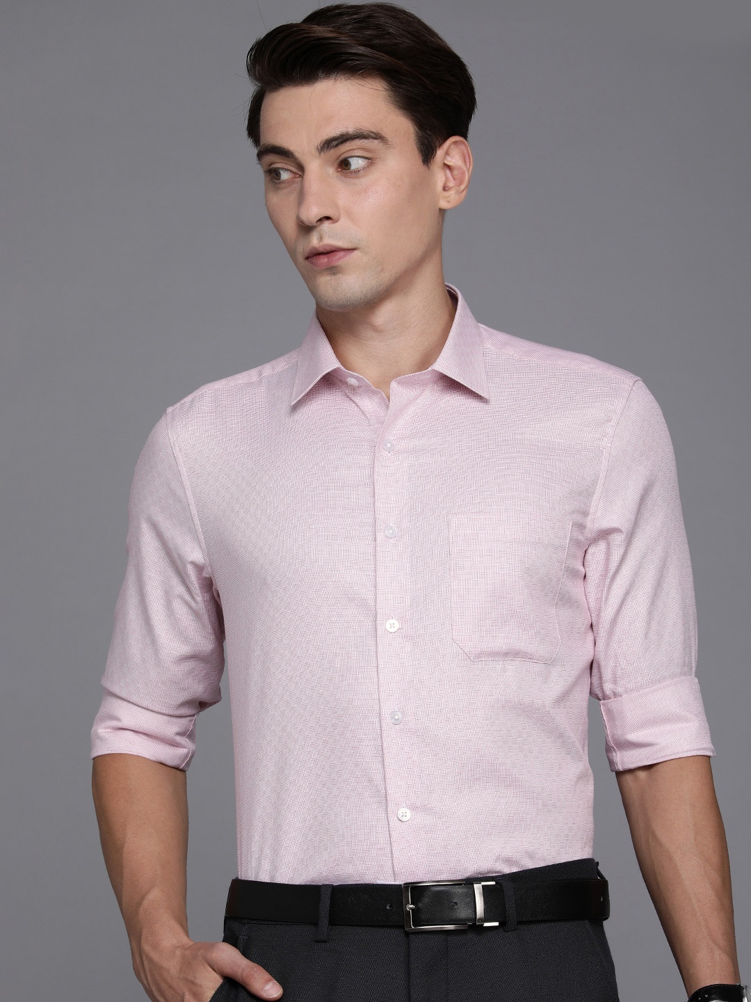 

Louis Philippe Men Mauve Pure Cotton Textured Slim Fit Formal Shirt