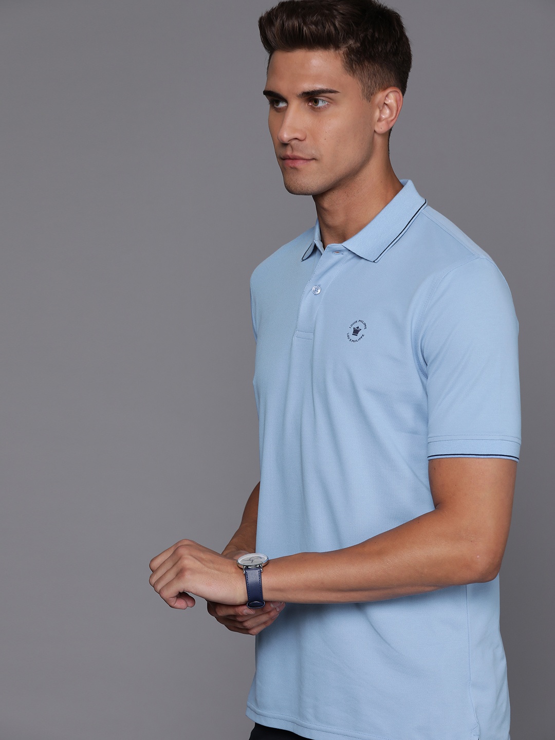 

Louis Philippe Men Blue Solid Polo Collar T-shirt