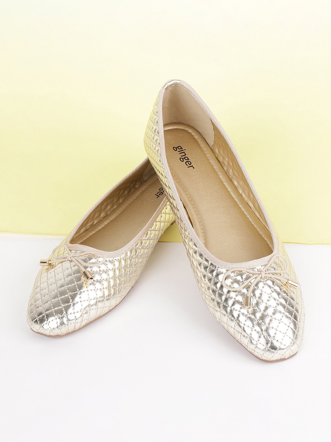 

Ginger by Lifestyle Women Gold-Toned Textured Ballerinas Flats