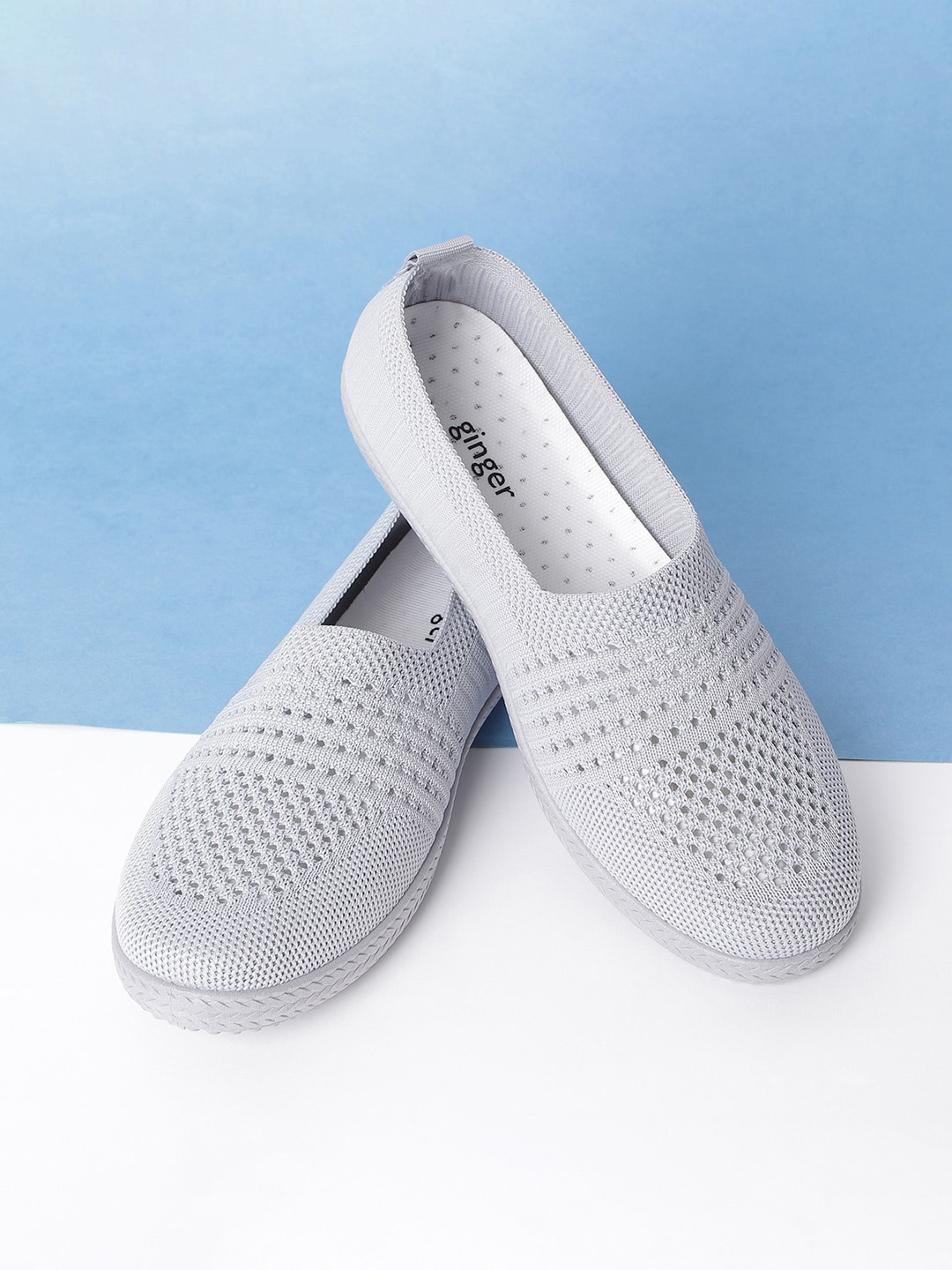 

Ginger by Lifestyle Women Grey Woven Design Slip-On Sneakers