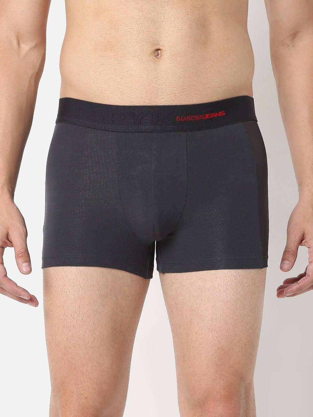

Underjeans by Spykar Men Cotton Blend Trunk UJNPTS004DKGREYRED, Black