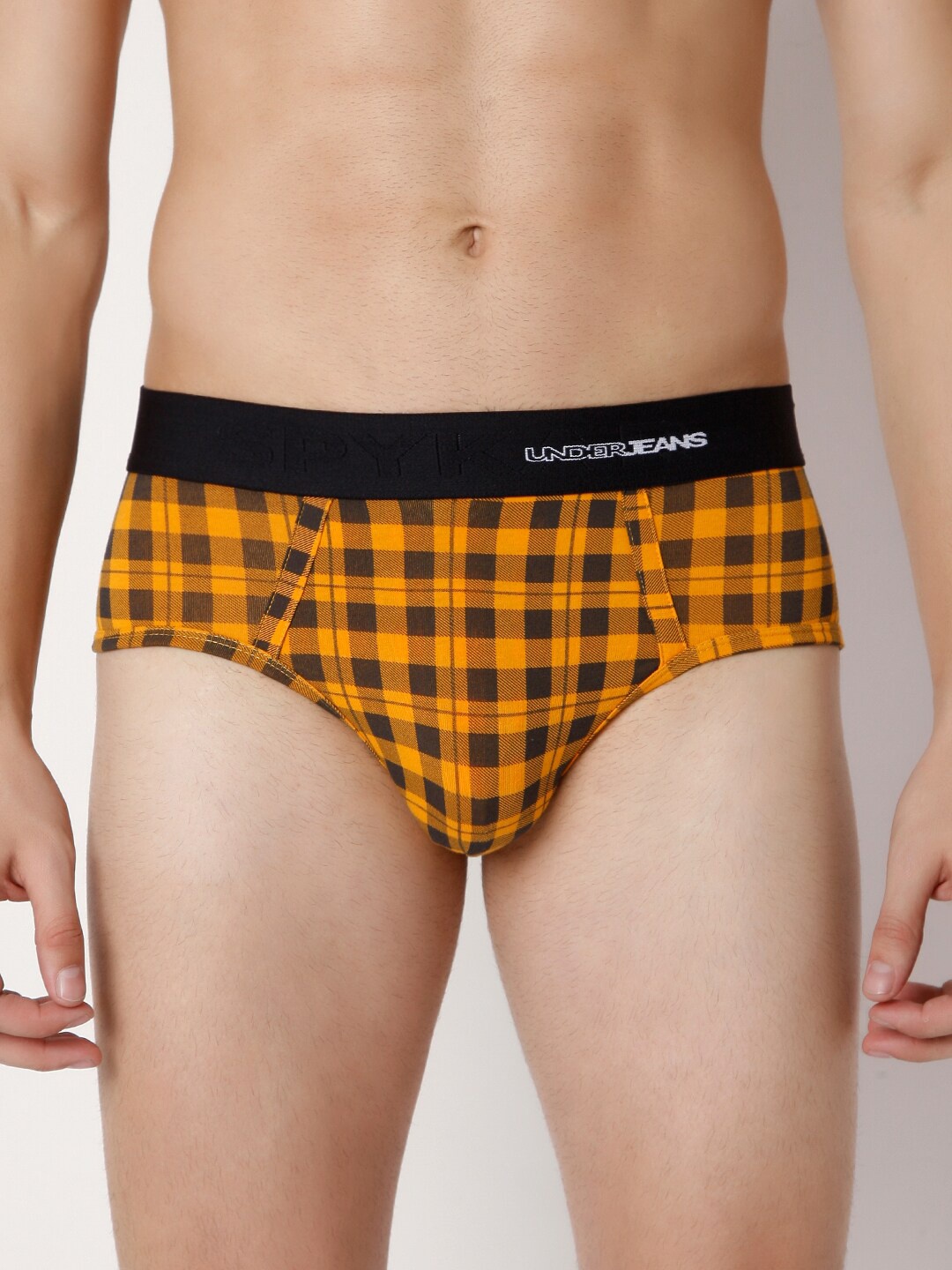 

UnderJeans by Spykar Men Orange Checked Cotton Blend Briefs UJNPBS035ORANGECHECK