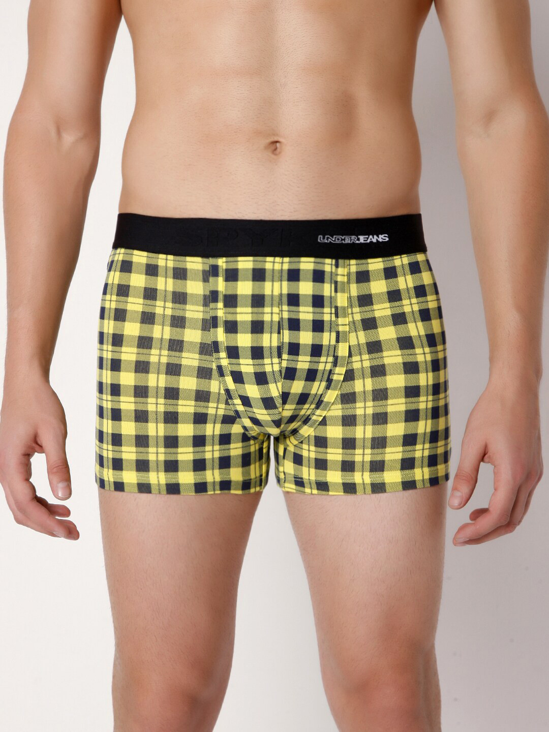 

UnderJeans by Spykar Men Yellow & Black Checked Cotton Blend Trunks UJNPTS036