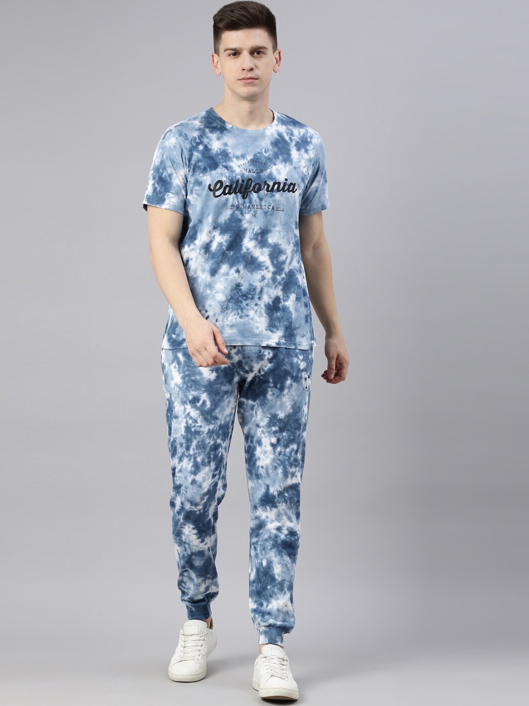 

Joven Men Blue & White Tie and Dye Pure Cotton Co-Ords Set