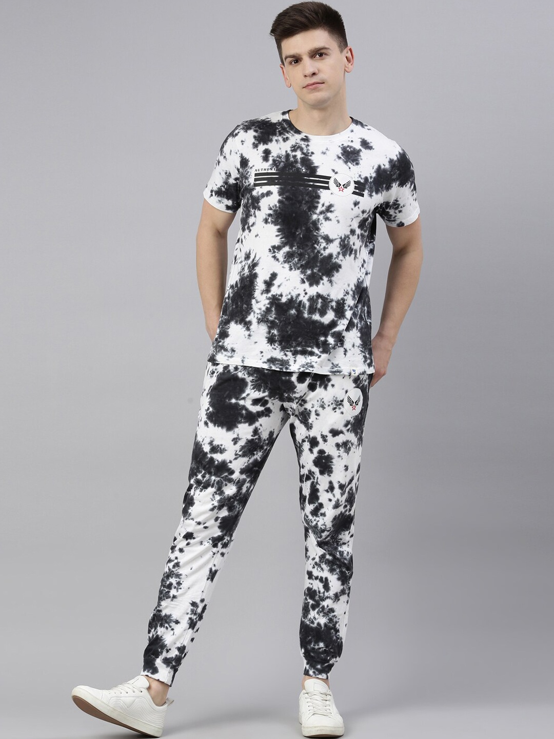 

Joven Men Black & White Tie & Dye Pure Cotton Co-Ords Set