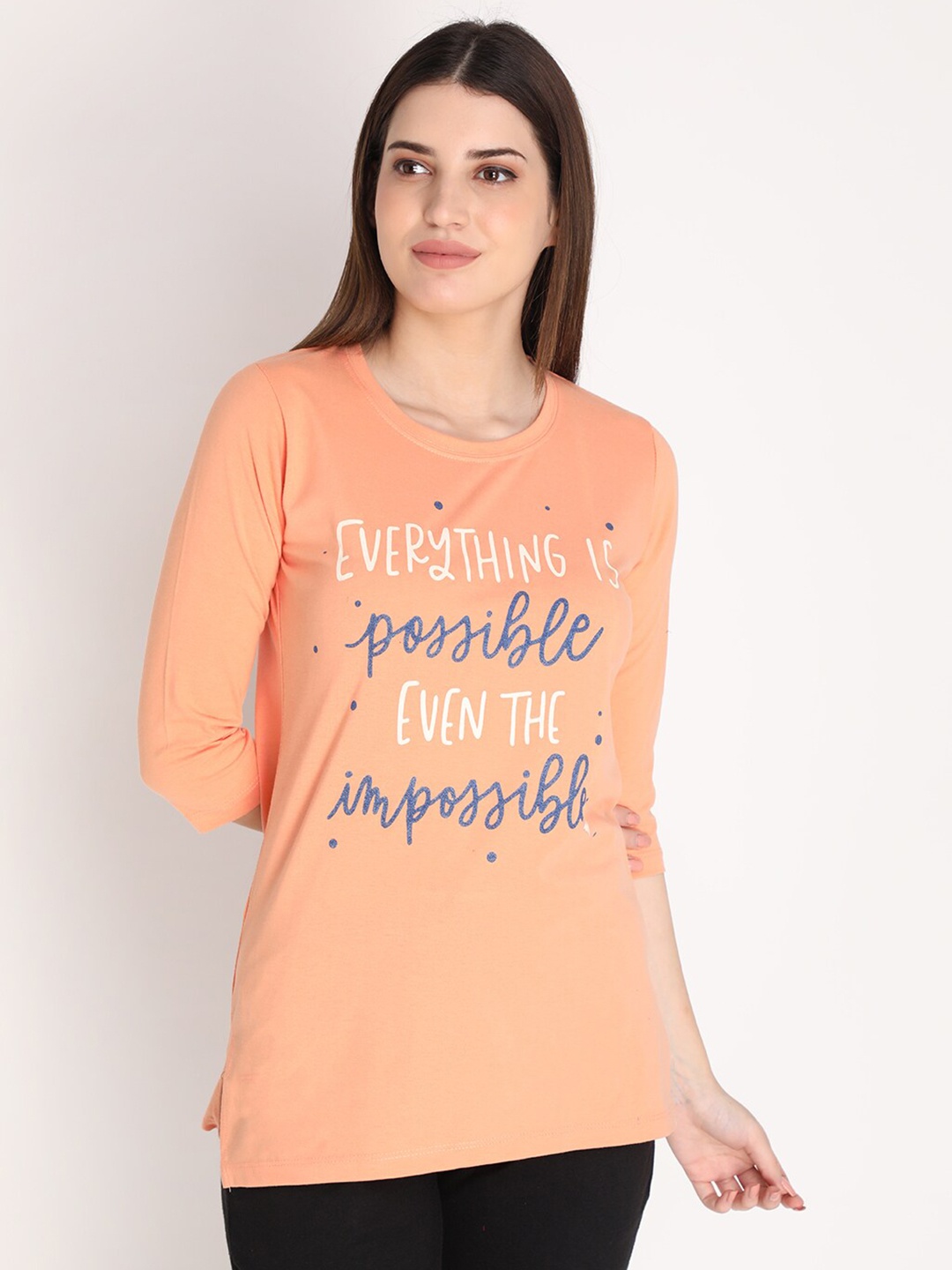 

NEVA Women Peach-Coloured Typography Printed T-shirt