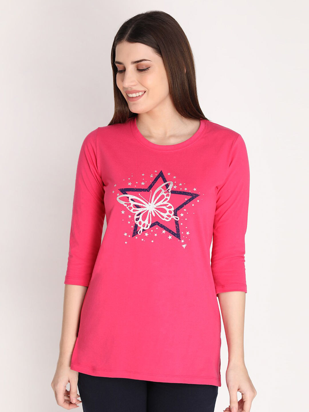

NEVA Women Pink & White Printed Cotton T-shirt