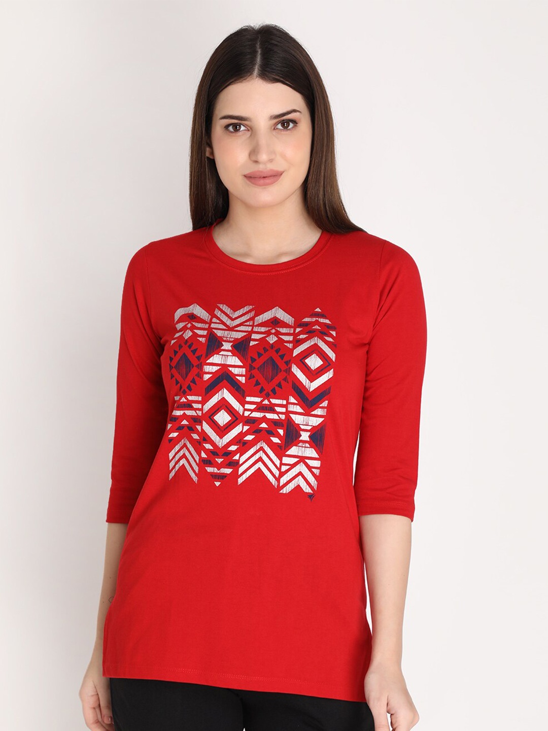 

NEVA Women Red Printed Cotton T-shirt