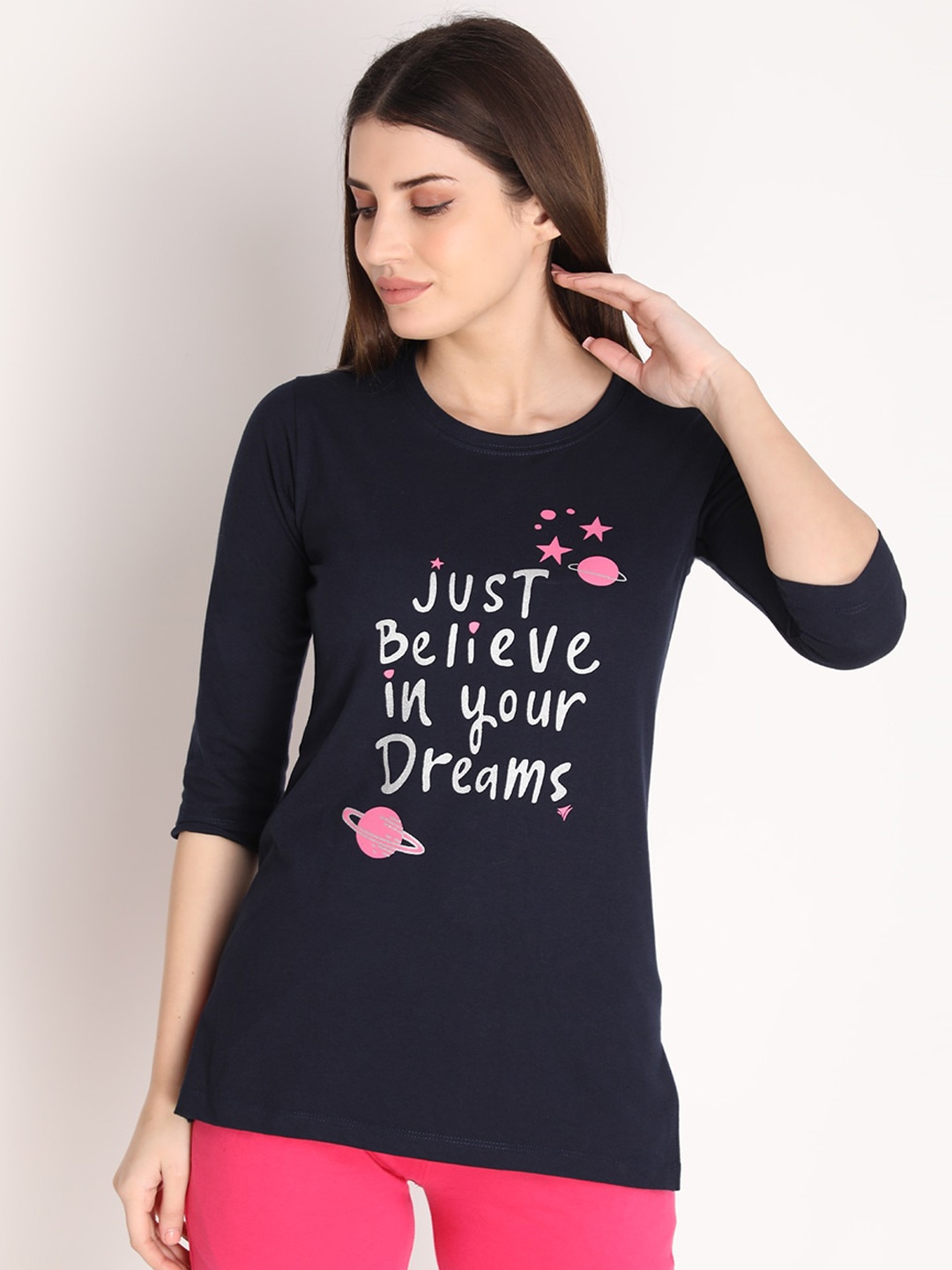 

NEVA Women Navy Blue Typography Printed T-shirt
