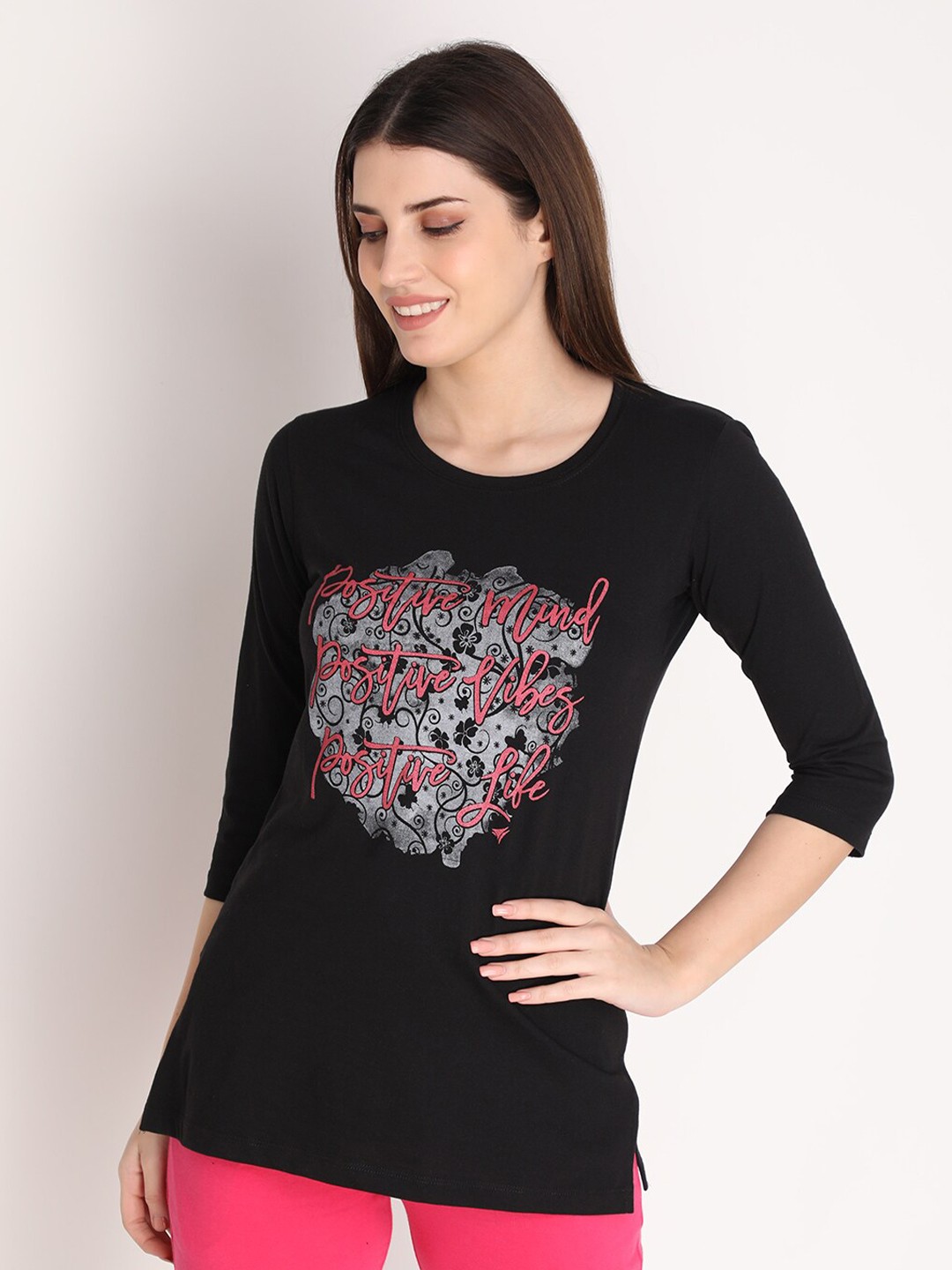 

NEVA Women Black Typography Printed T-shirt