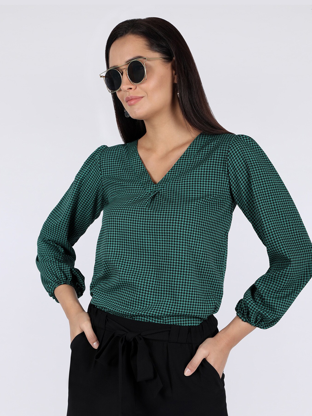 

CHIMPAAANZEE Women Green Checked Top