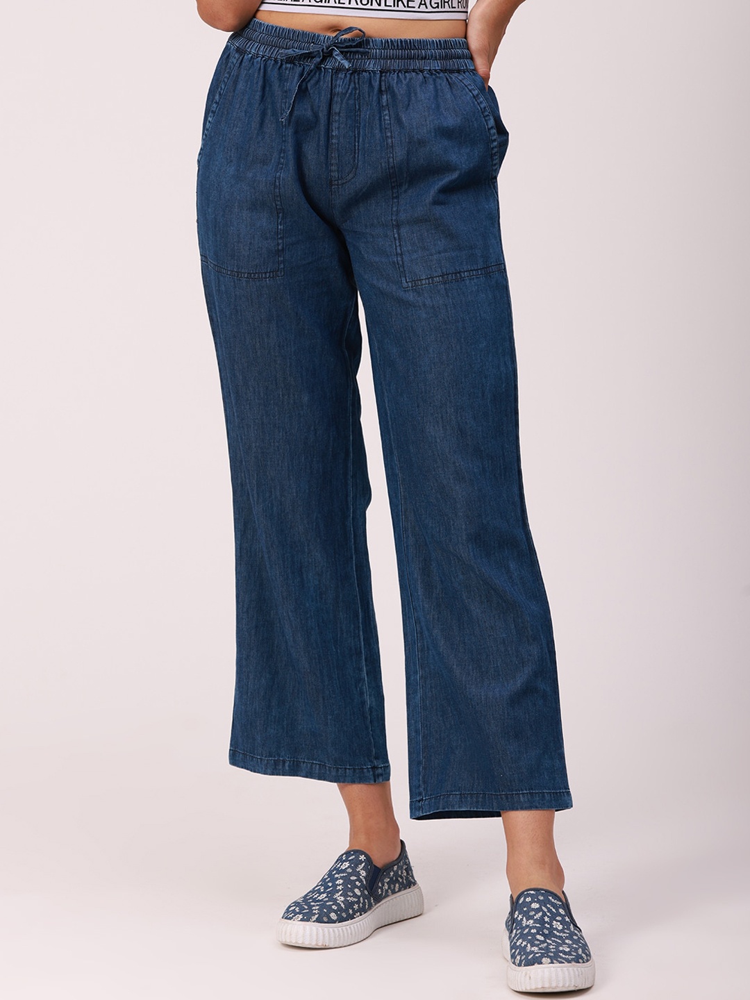 

De Moza Women Blue Relaxed Straight Leg Loose Fit Culottes Trousers
