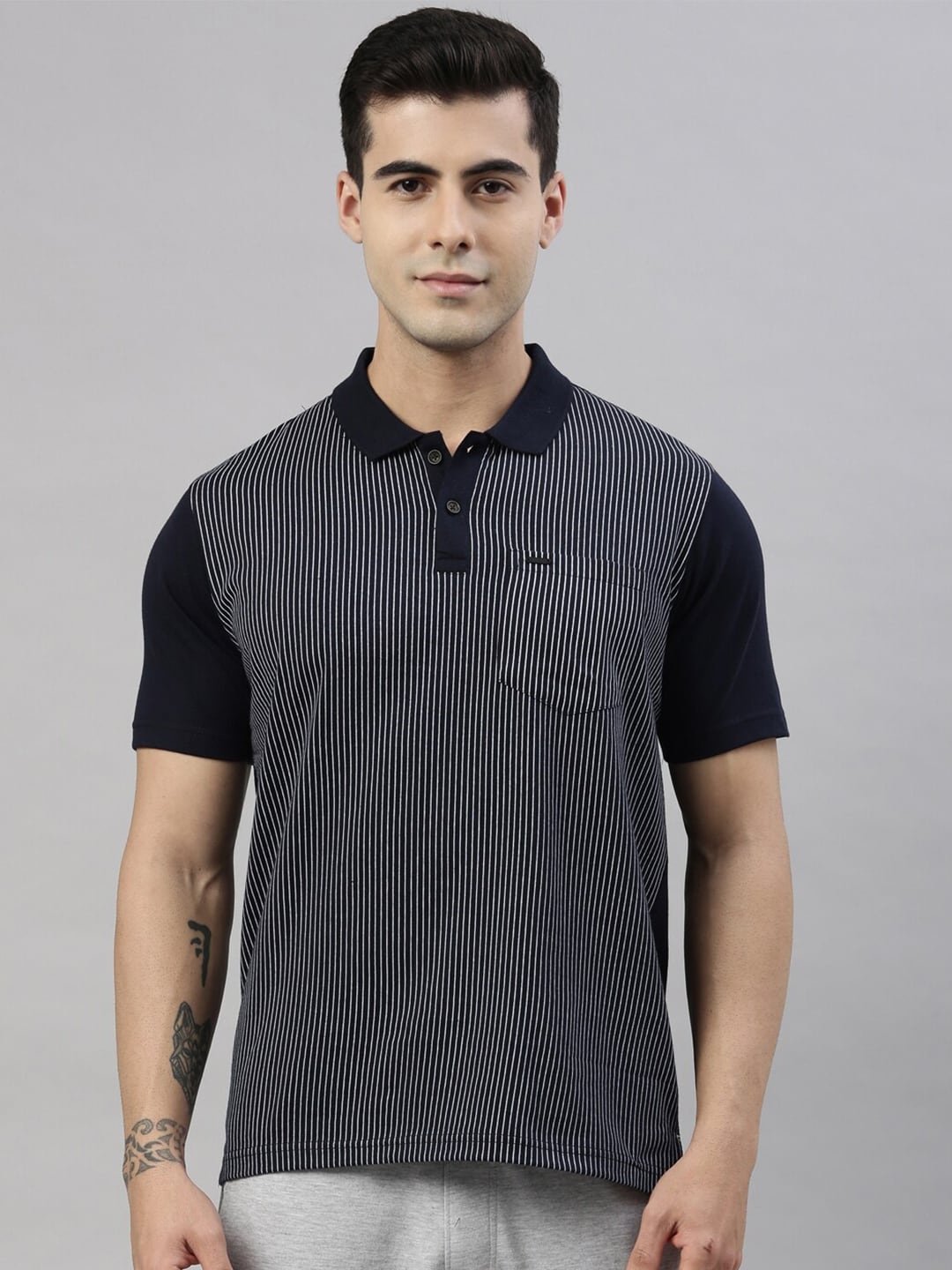 

Proline Active Men Blue Striped Polo Collar T-shirt