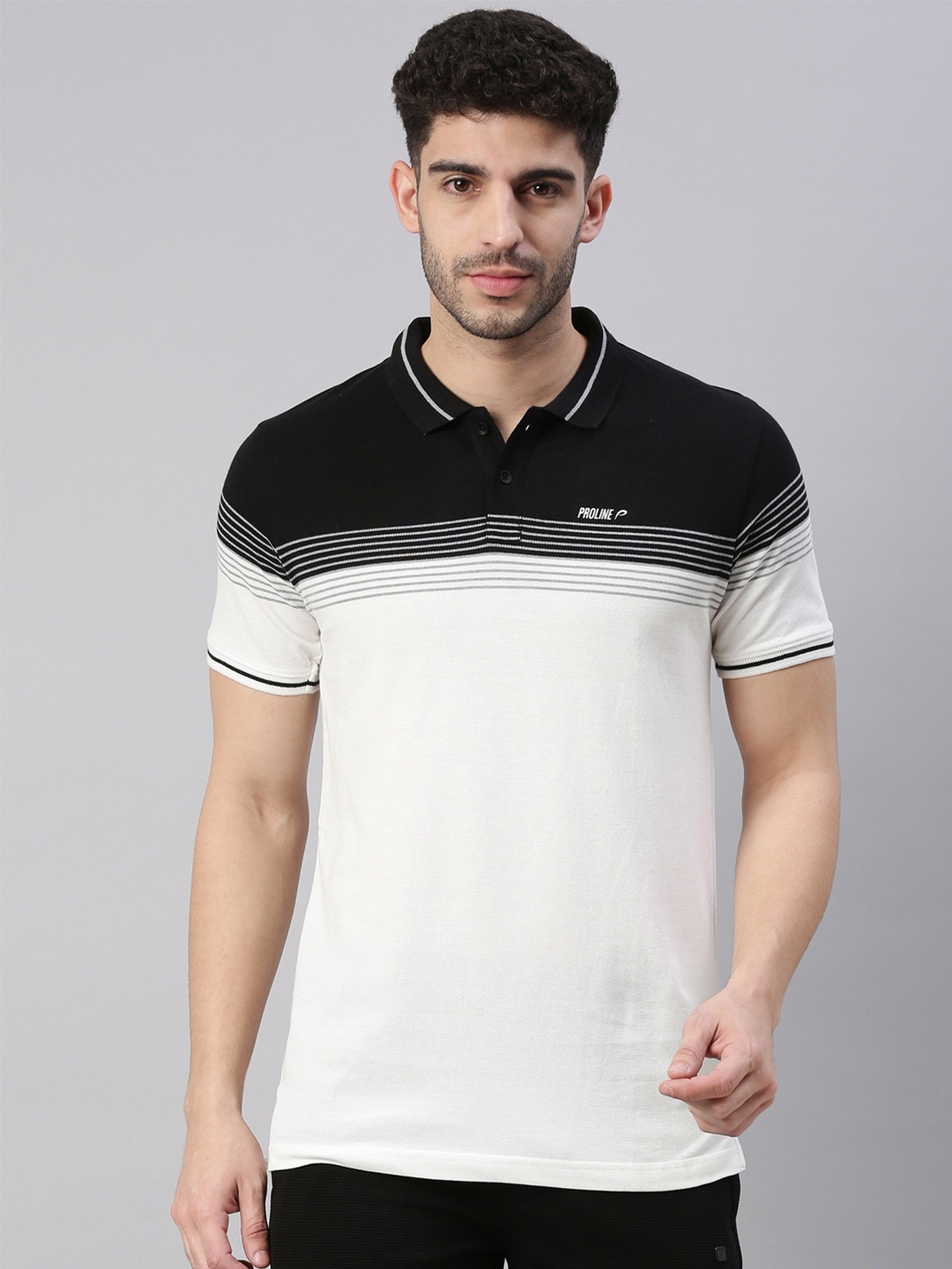 

Proline Active Men Off White & Black Colourblocked Polo Collar T-shirt