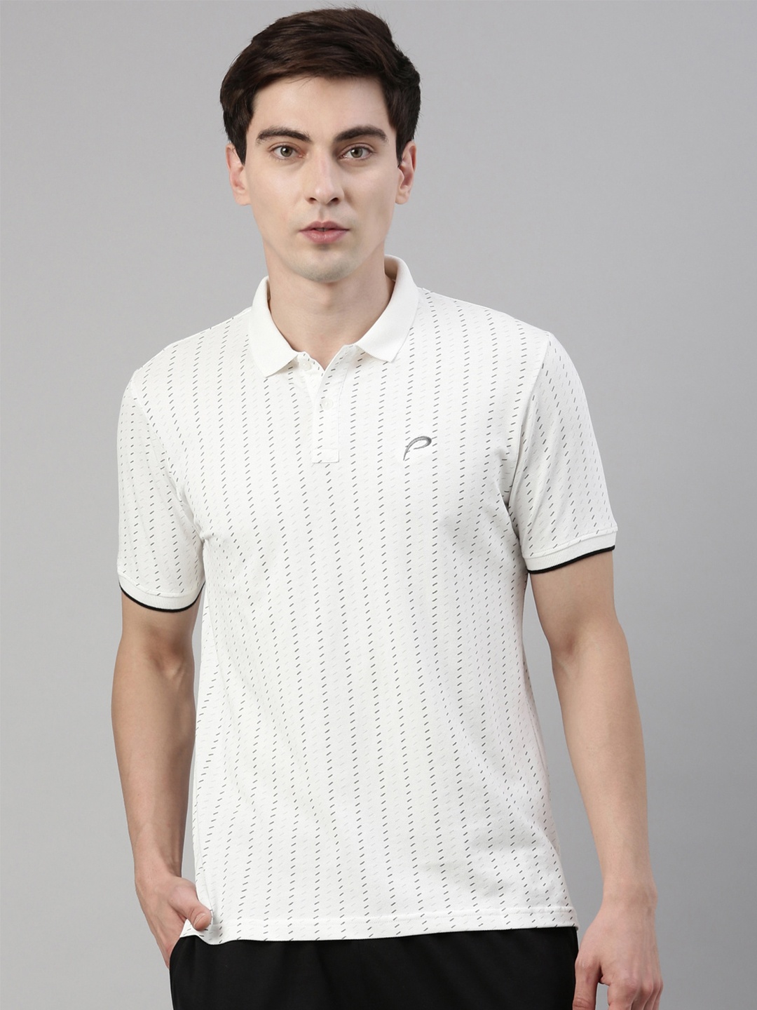 

Proline Active Men Off White Striped Polo Collar Cotton T-shirt