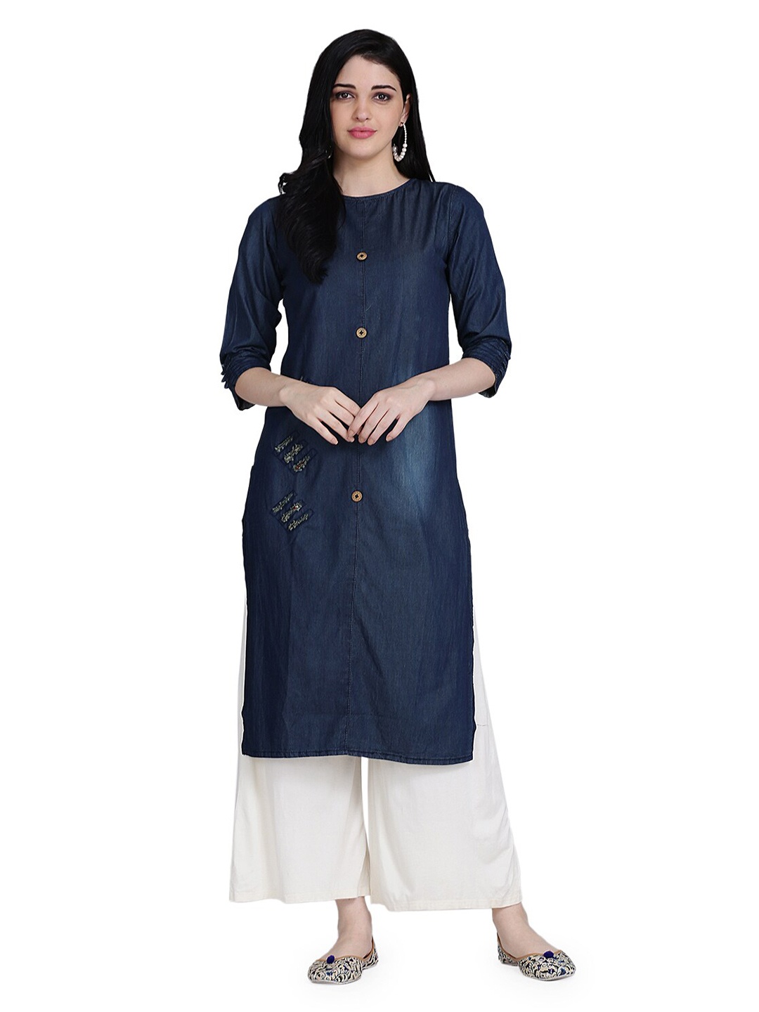

KALINI Women Blue Denim Straight Kurta