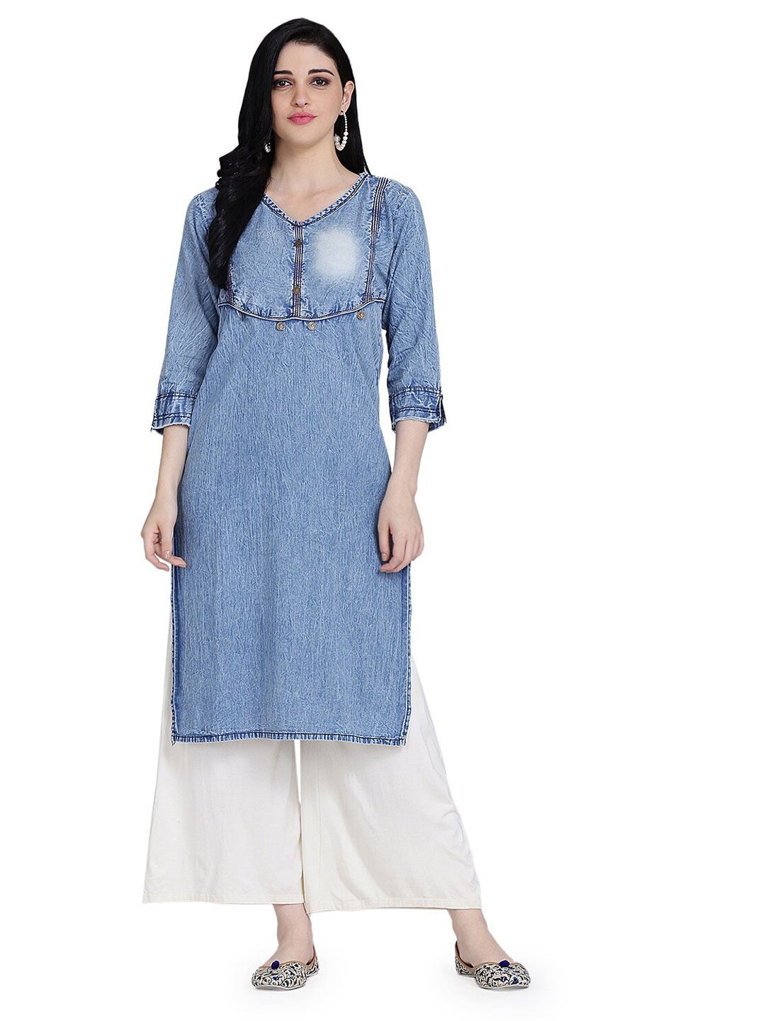 

KALINI Women Blue Denim Straight Kurta