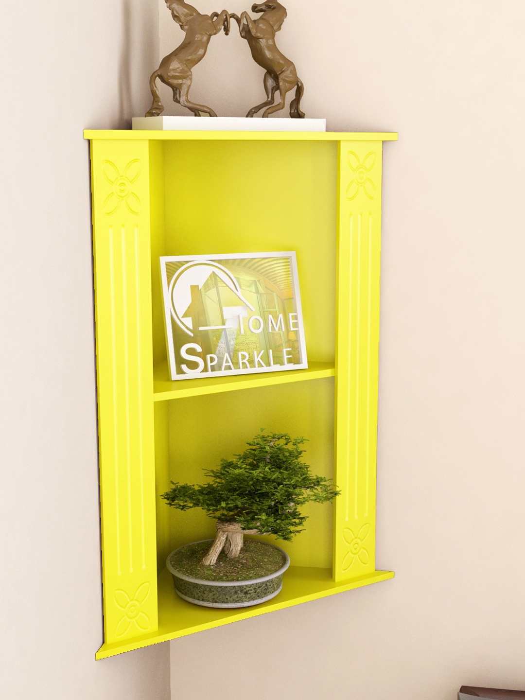 

Home Sparkle Yellow Carved Corner Wall Shelf