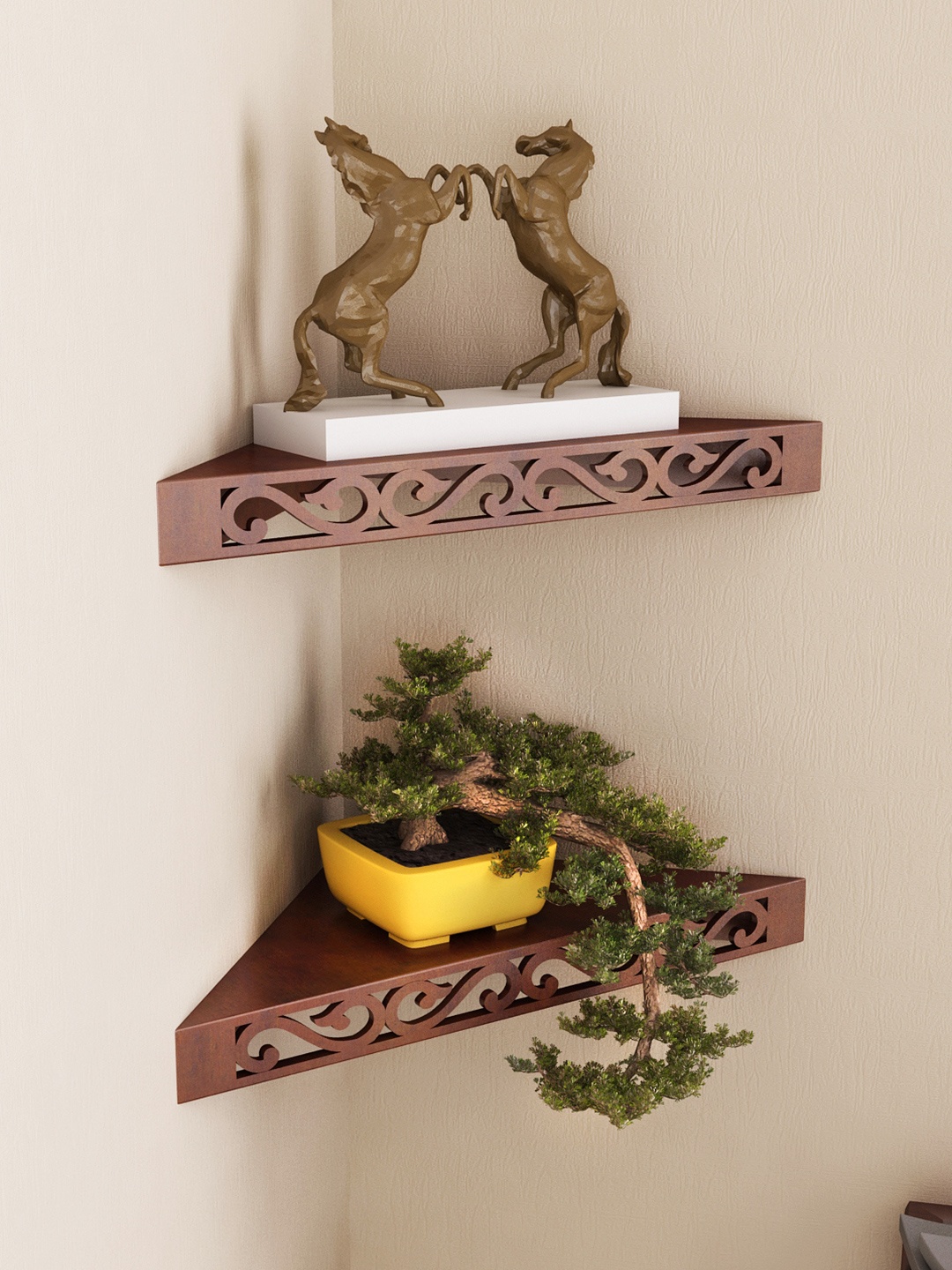 

Home Sparkle Brown Set of 2 Corner Wall Shelves
