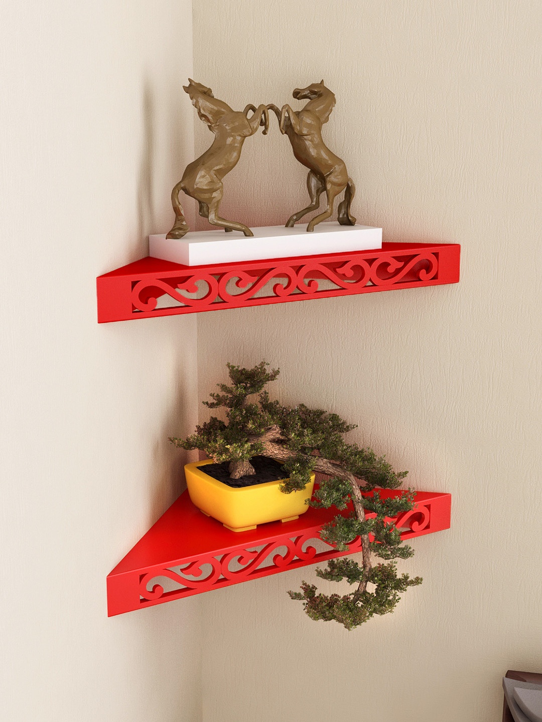 

Home Sparkle Red Set of 2 Corner Wall Shelves