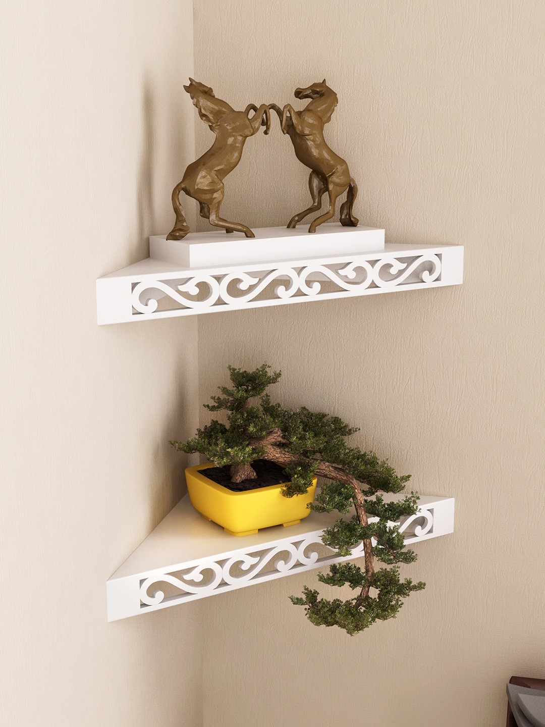 

Home Sparkle White Set of 2 Corner Wall Shelves