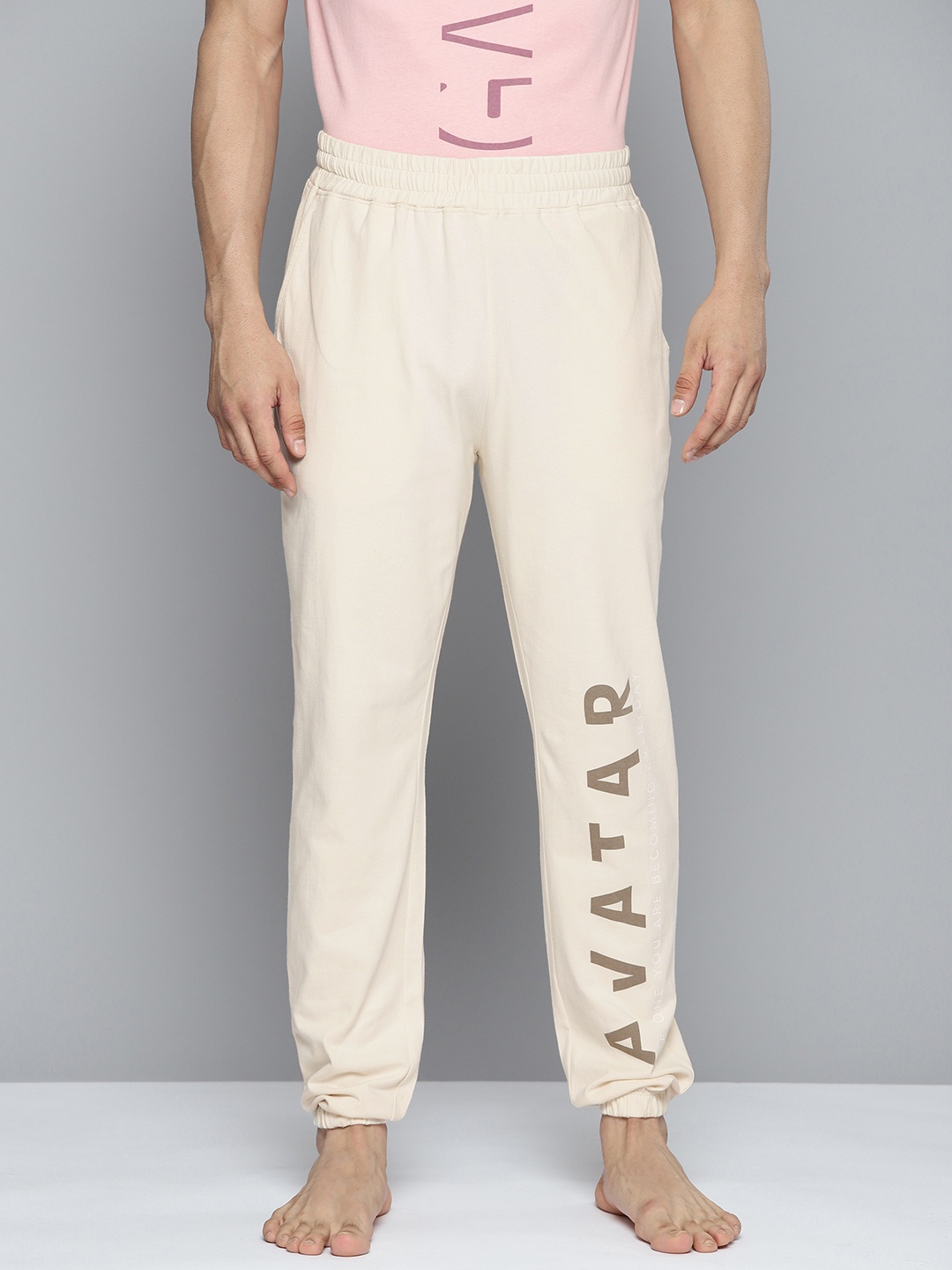 

HRX By Hrithik Roshan Men Clay Pure Cotton Printed Yoga Sustainable Joggers, Beige