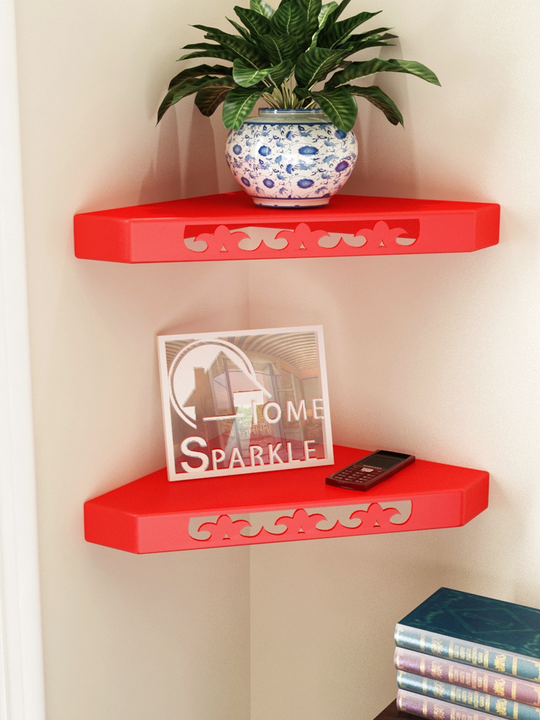 

Home Sparkle Red Set of 2 Corner Wall Shelves