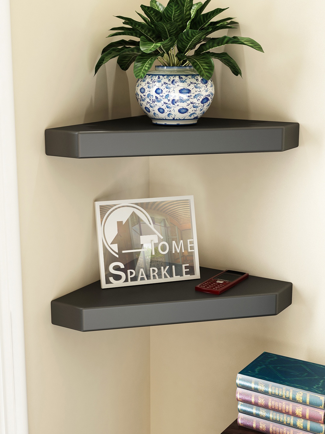 

Home Sparkle Set of 2 Black Corner Wall Shelves