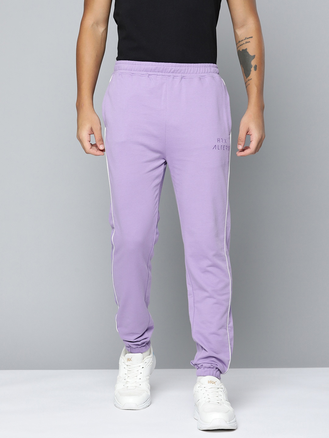 

HRX By Hrithik Roshan Lifestyle Men Chalk Violet Pure Cotton Bio-Wash Solid Sustainable Joggers, Lavender