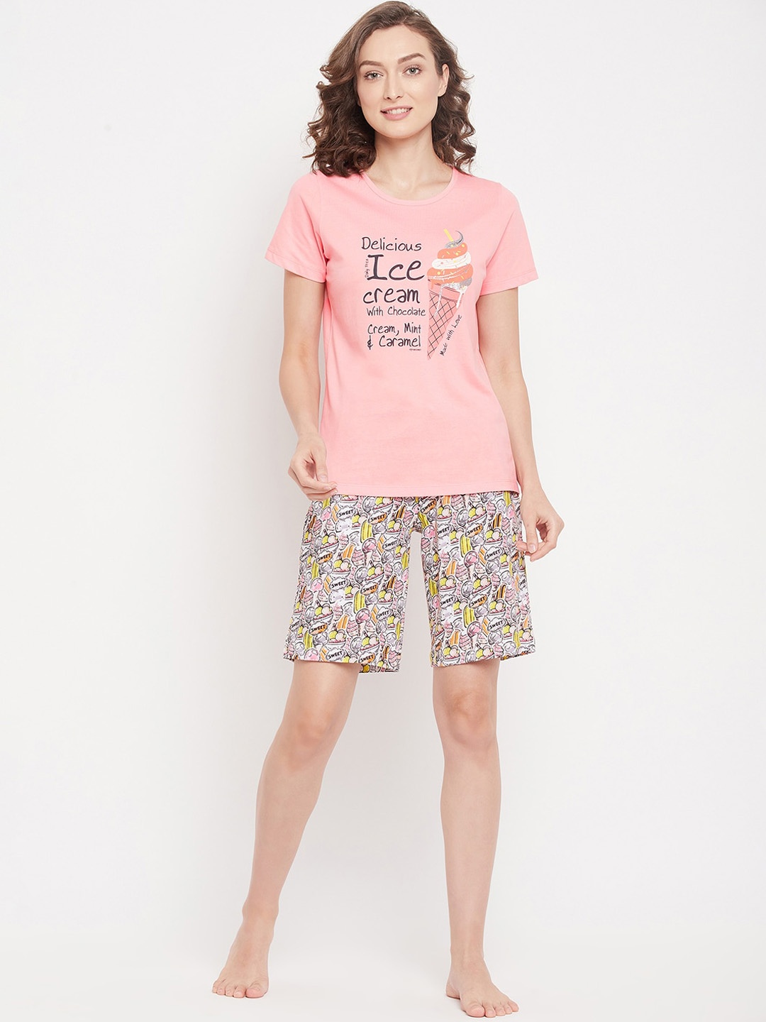

MADAME M SECRET Women Peach-Coloured Printed Night suit