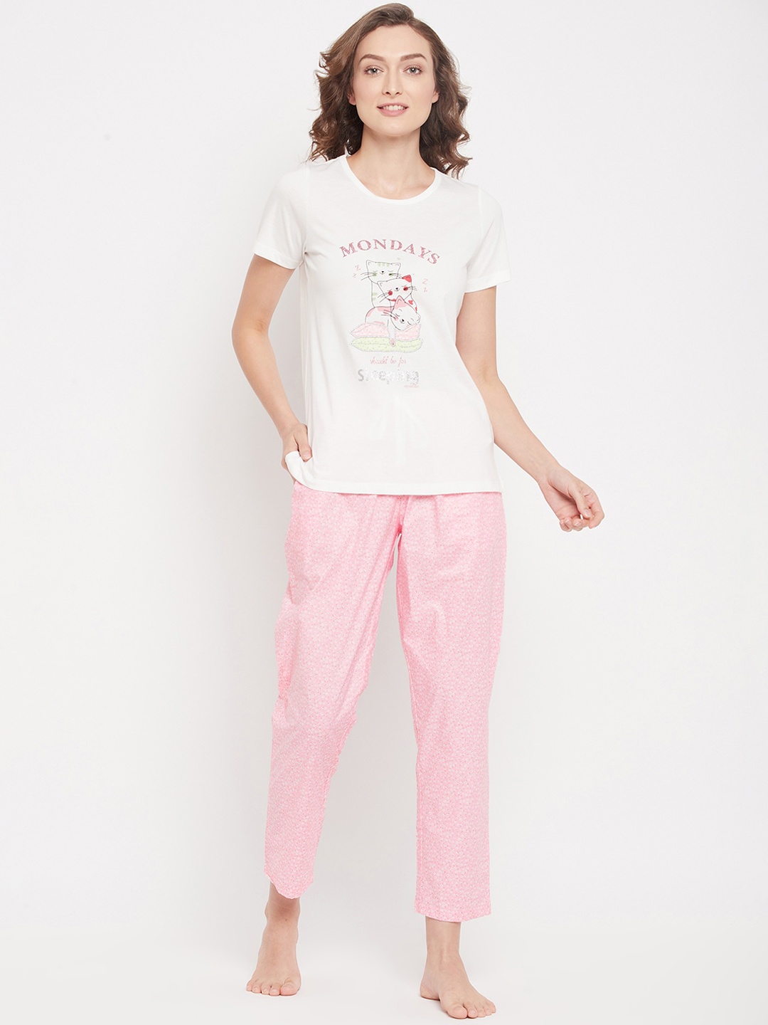 

MADAME M SECRET Women Pink & White Printed Night suit