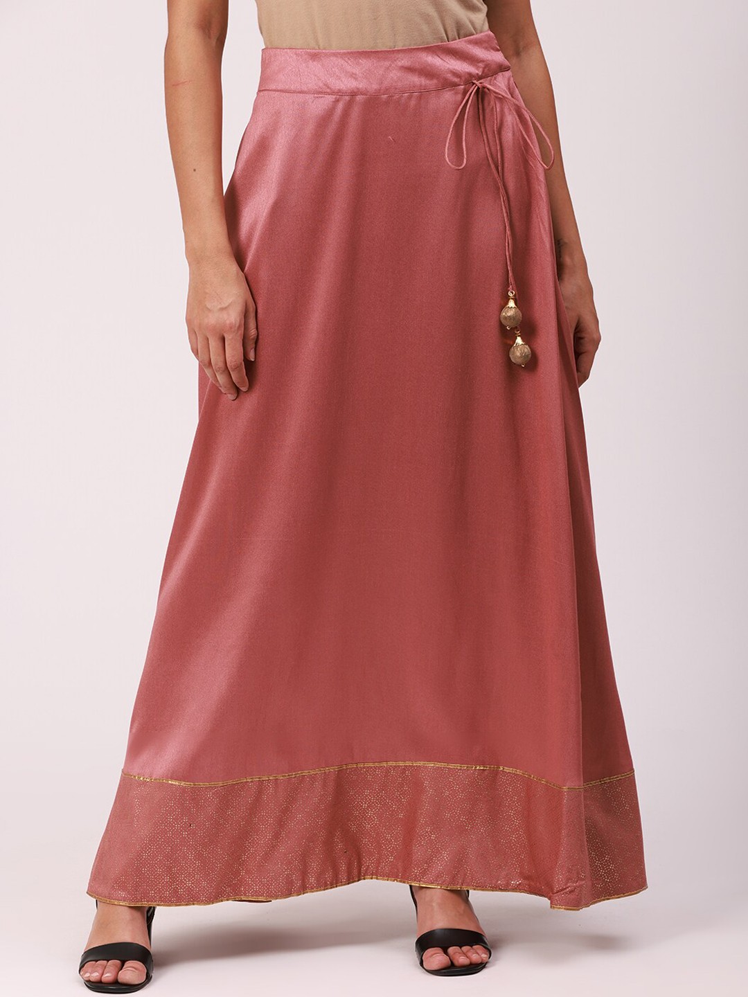 

De Moza Women Mauve Solid Flared Maxi Skirt
