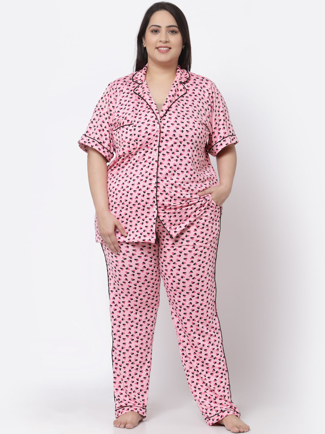 

KLOTTHE Women Pink & Black Printed Night suit