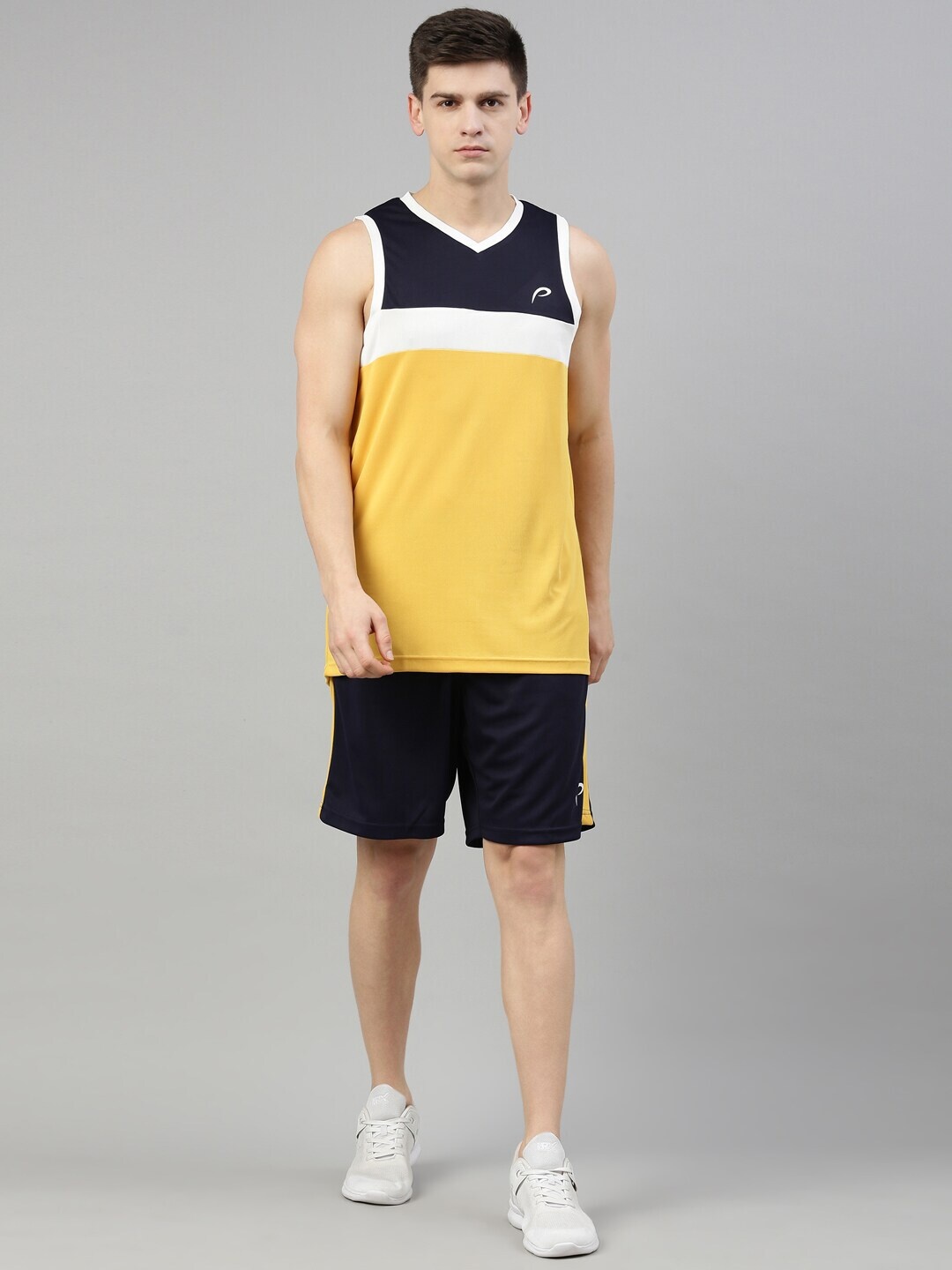 

Proline Men Yellow & Blue Colourblocked T-shirt with Shorts