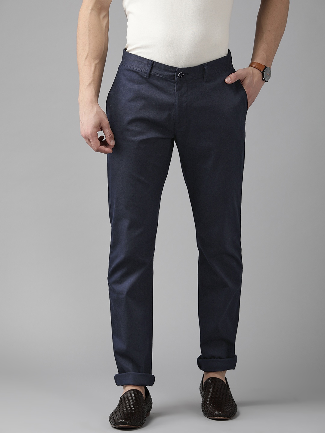 

Blackberrys Men Navy Blue Solid B-95 Slim Fit Chinos Trousers