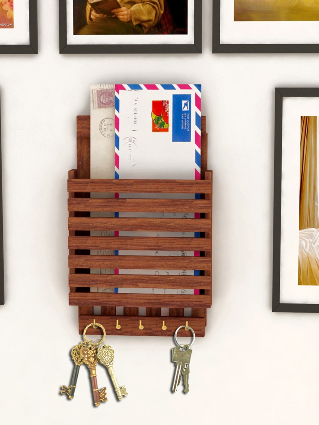 

Home Sparkle Brown Letter Rack with Key Holders