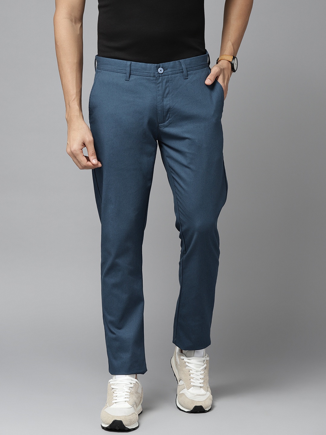 

Blackberrys Men Teal Blue B-95 Slim Fit Solid Trousers